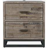 East Hampton Nightstand with USB Charging in Distressed Grey Wash Wood & Iron